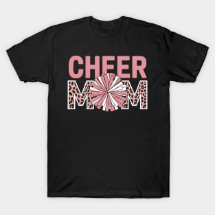 Cheer Mom Hot Pink Black Leopard Letters Cheer Pom Poms T-Shirt